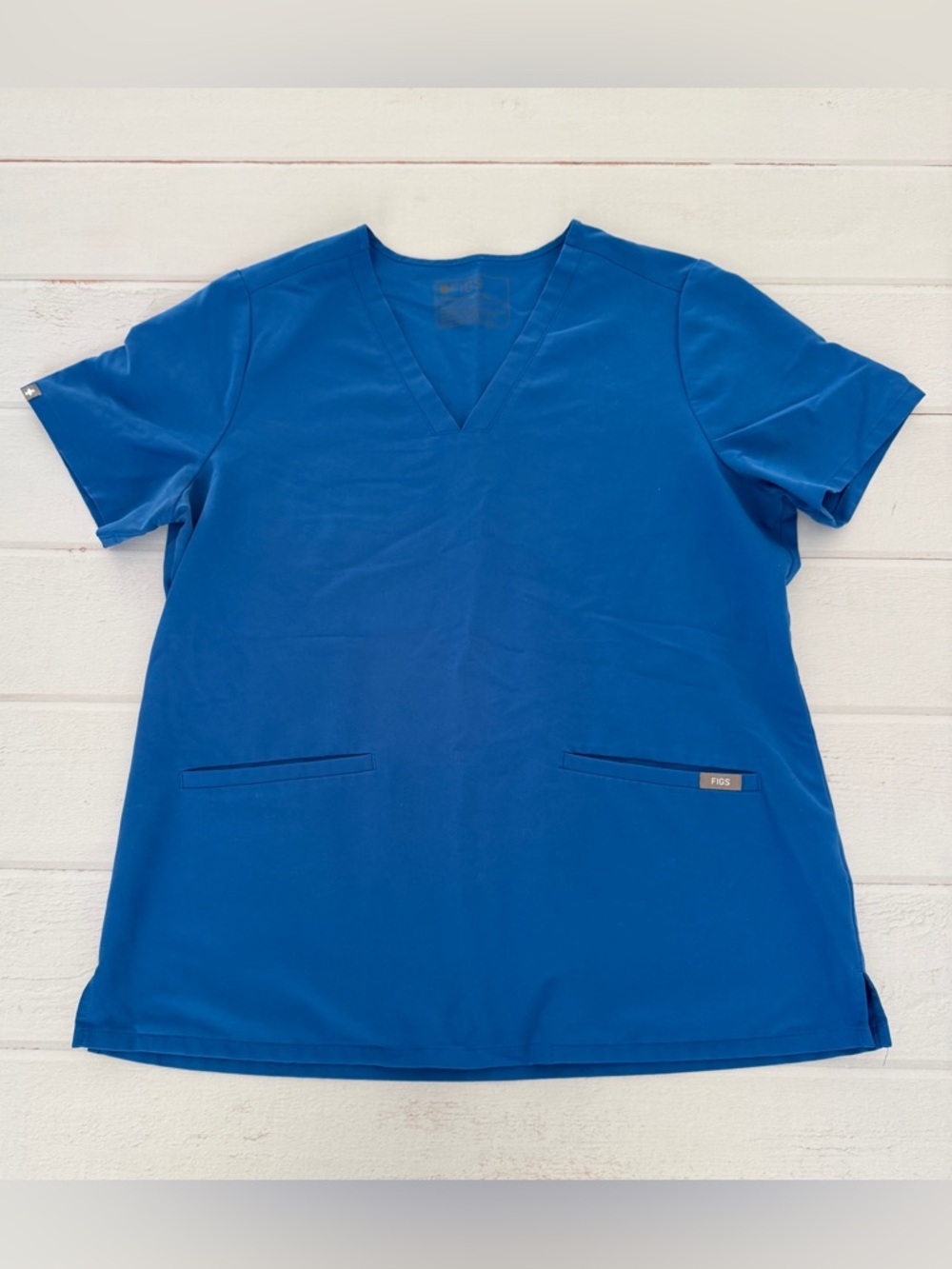 FIGS Women’s Technical Collection Scrub Top Blue V-Neck Size Large